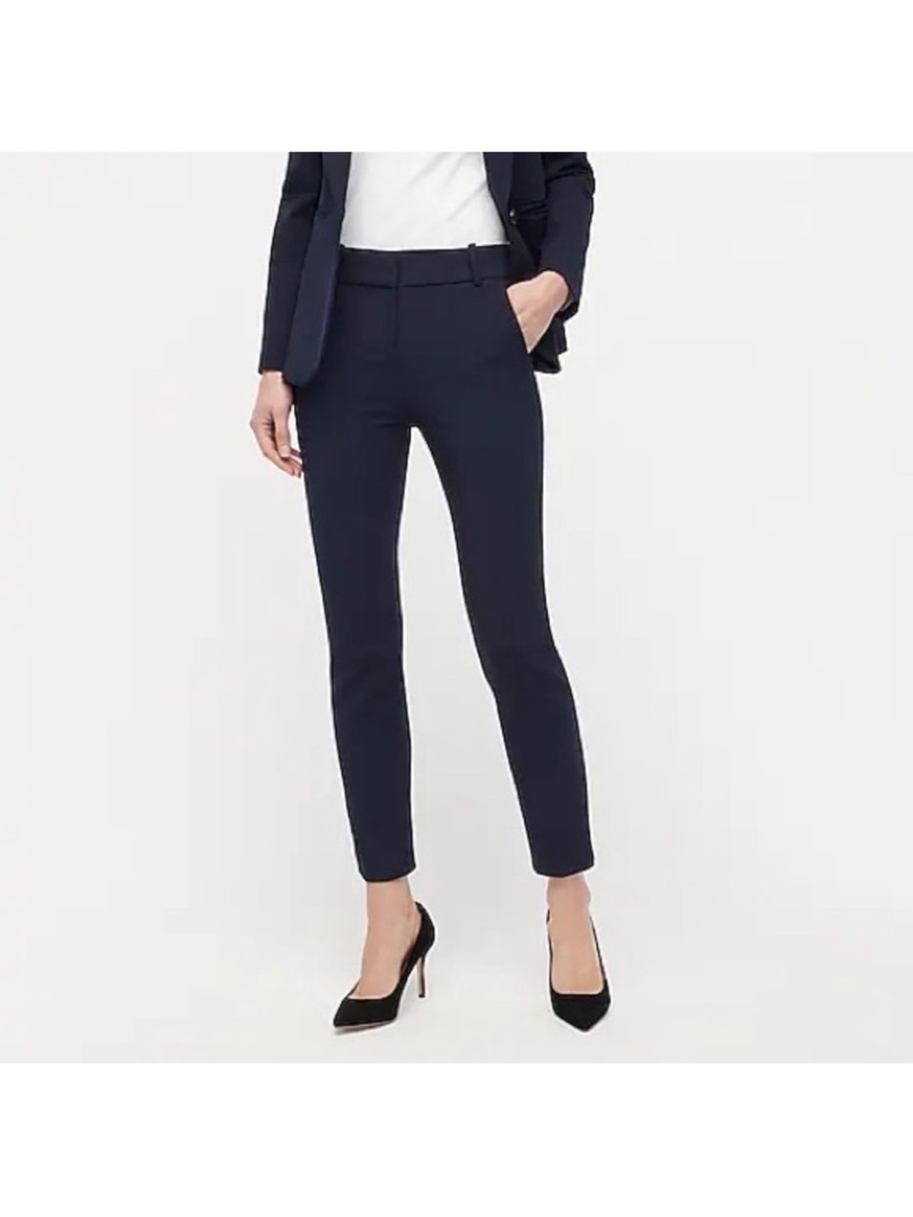 J. Crew Cameron Navy Blue Slim Crop Pants in Bi-stretch Cotton Workwear Women's